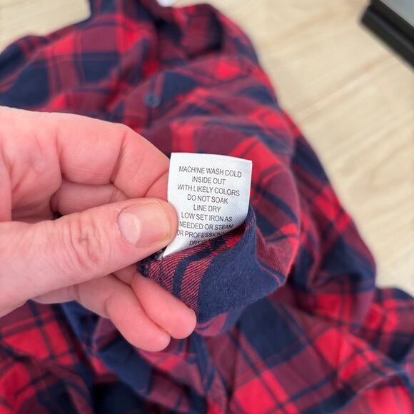 Hester Orchard Shirt Women XL Red Navy Plaid Button Western Cowgirl Rodeo V Neck - Picture 9 of 9